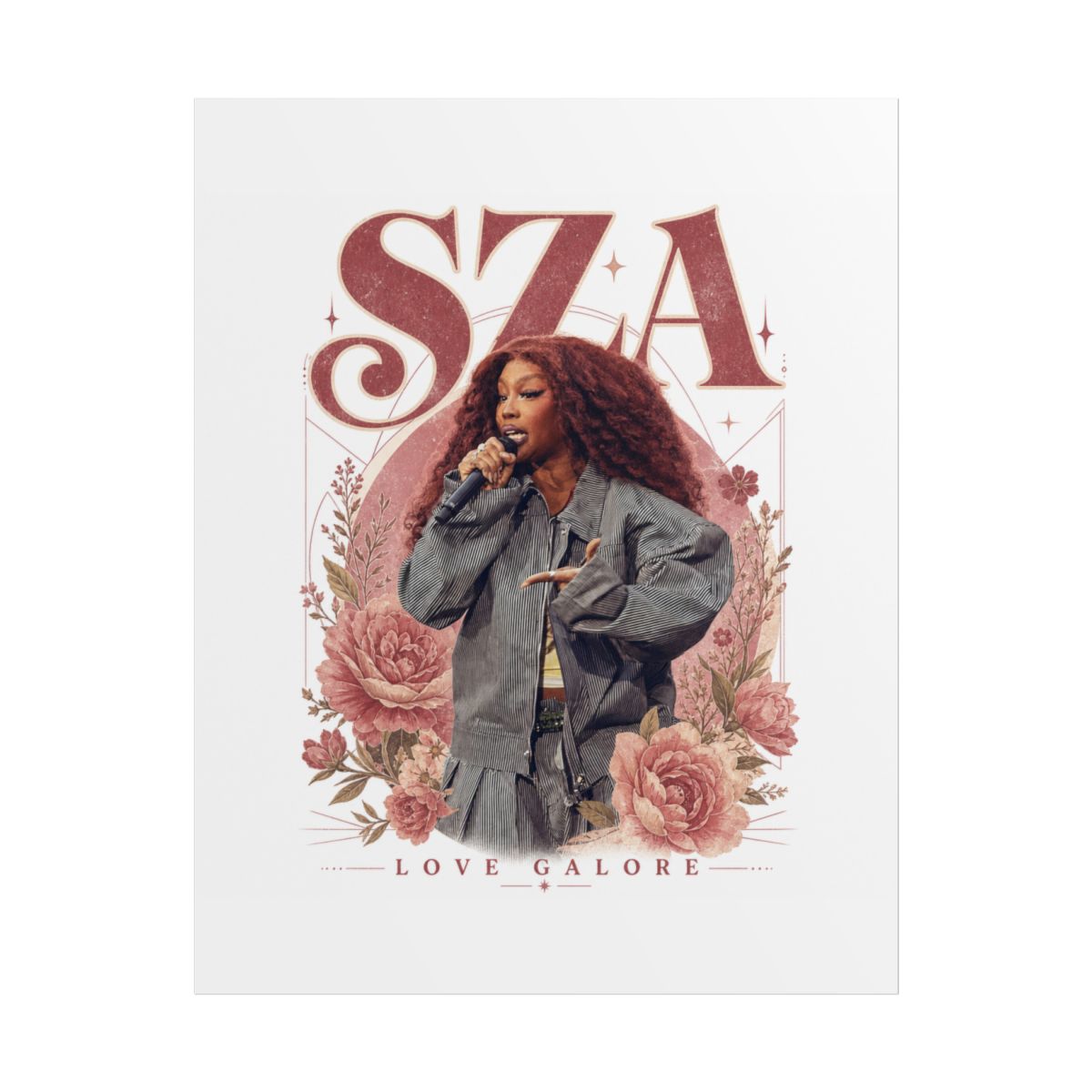 SZA " in a bold, retro serif font at the top. " Poster - alternate angle 1, merchandise