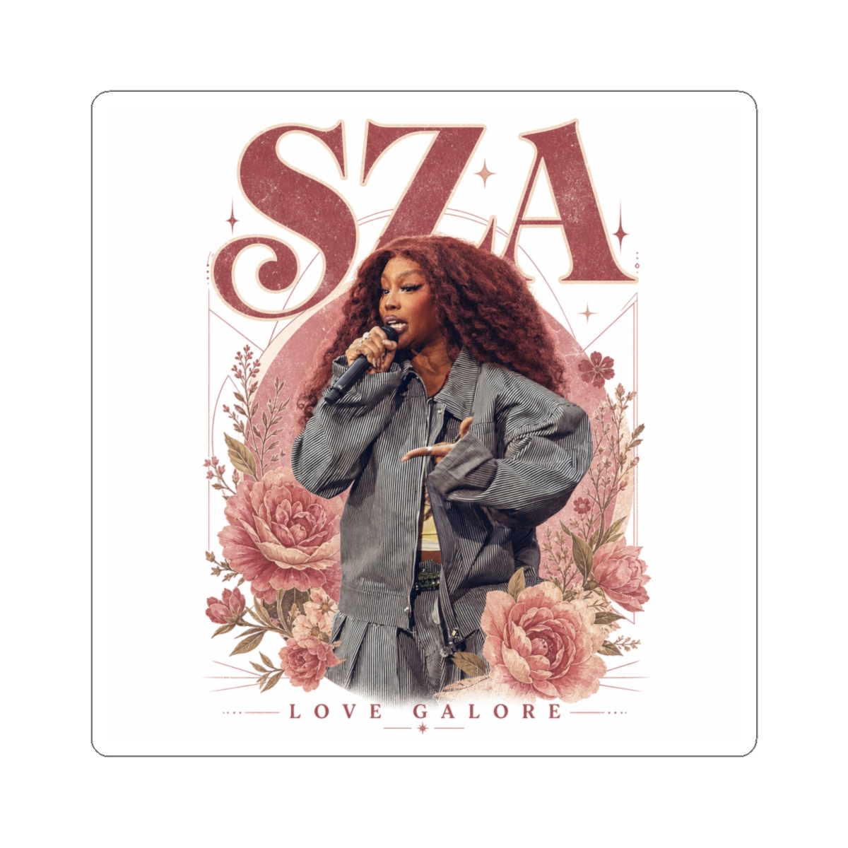SZA " in a bold, retro serif font at the top. " Sticker