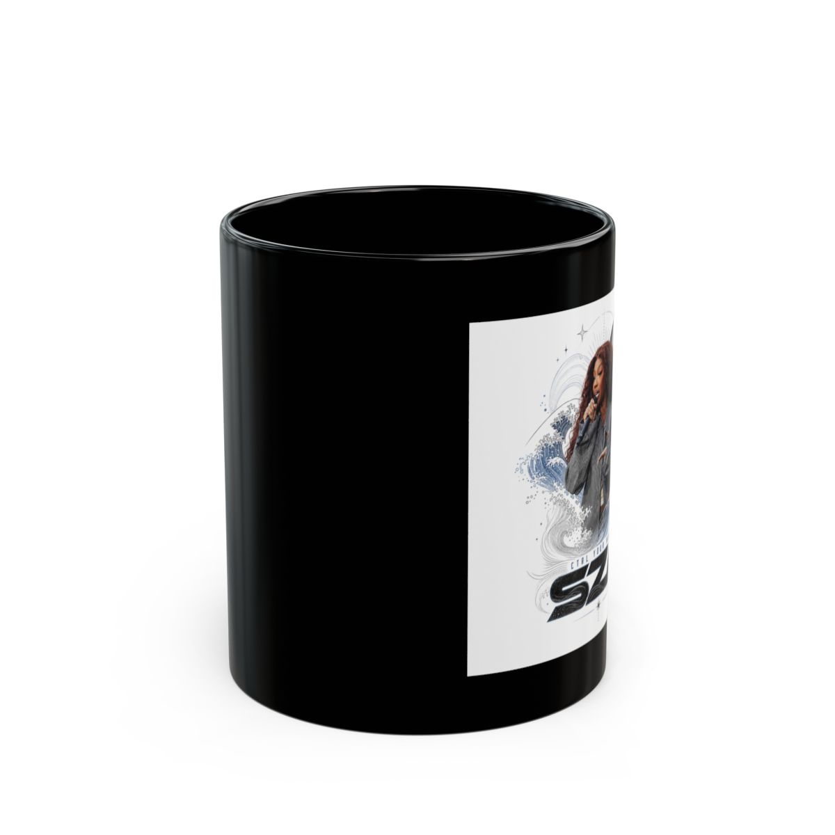 SZA " in bold, modern typography at the lower center. " Black Mug - Official mugs merchandise