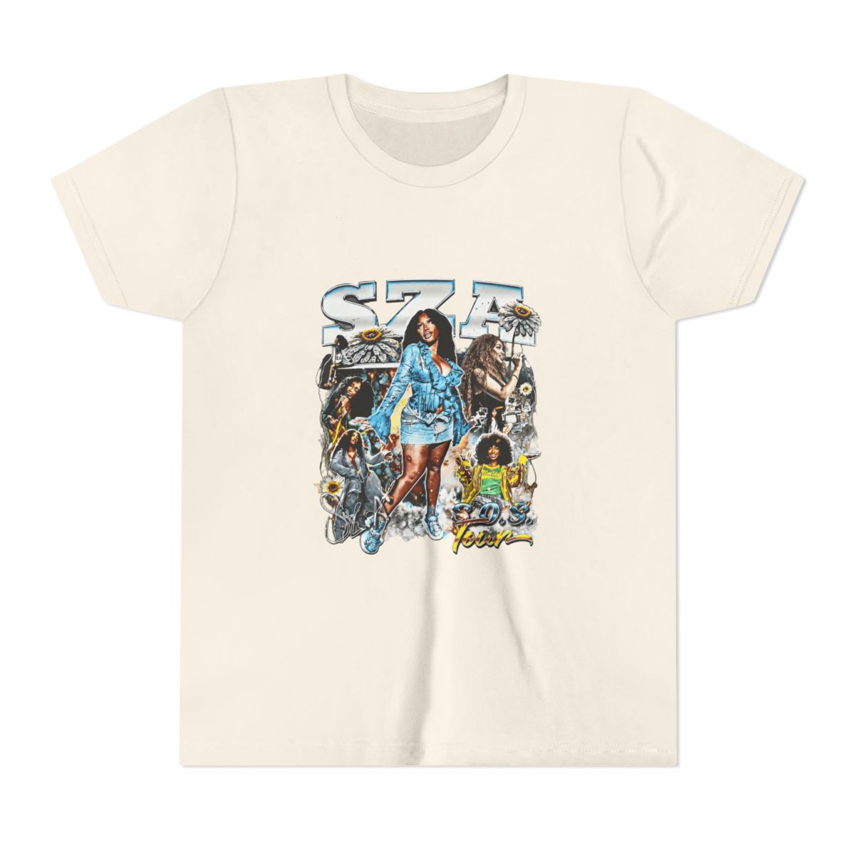 SZA SOS Tour Vintage Bootleg Collage Kids T Shirt - alternate angle 3, merchandise
